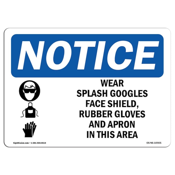 OSHA, Wear Splash Goggles Shield Gloves Apron, 24in X 18in Plastic, 24" W, 18" H, Landscap
